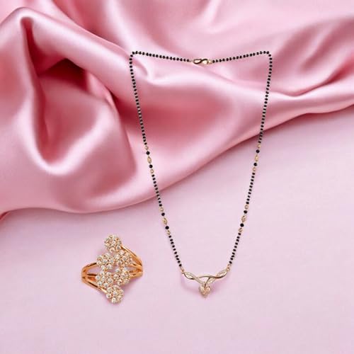 Image of Nilu's Collection American Diamond Rose Gold Plated Designer Mangalsutra Pendant for Girls and Women (With Chain) (Style 1)