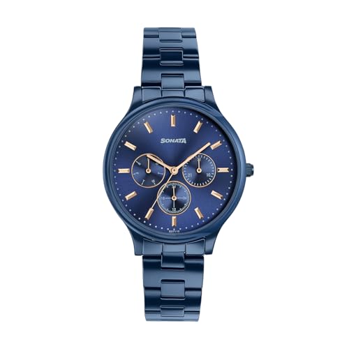 Image of Sonata Axis with Quartz Analog Blue Premium Multifunction Design Dial IP Blue Strap Watch for Women - 87119QM03