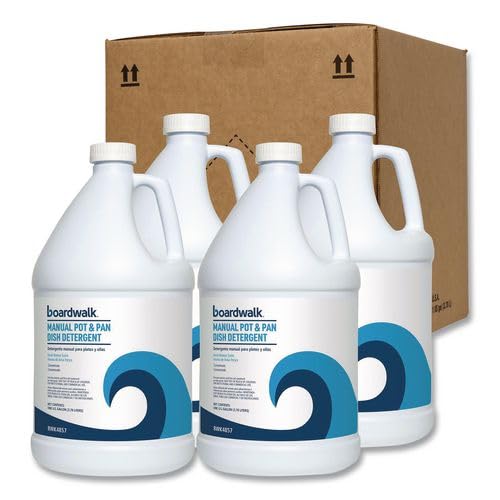 Boardwalk Commercial Liquid Dish Soap, 1 Gallon Bottle, 4-Pack, Fresh Scent, Grease Cutting, Mild on Hands, Neutral pH, Long Lasting Suds, Made in the USA