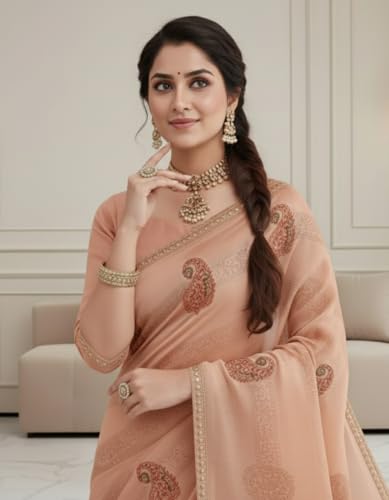 Image of Yashika Women's Georgette Art Silk Bandhej Zari Work Embroidered Saree | Women Sari