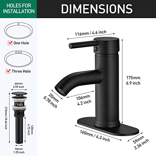 Black Bathroom Faucet Single Handle Bathroom Sink Faucet With Pop-Up Drain Rv Lavatory Vessel Faucet Basin Mixer Tap With Deck Plate #TOP5