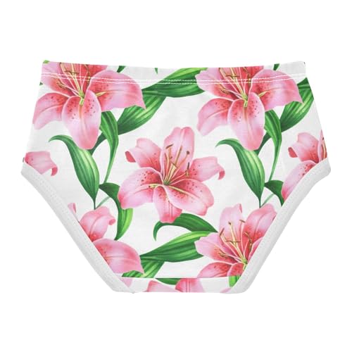 Watercolor Lily Flowers Leaves White Little Girl Panties Toddlers Underwear Floral Cotton Designer Underpants Briefs 2t2