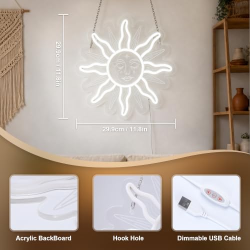 Image of Attivolife Sun Goddess Neon Sign, Dimmable Sun and Moon LED Light, Sunflower Eye Boho Aesthetic Wall Decor, USB Powered Tribal Art Lamp for Bedroom Living Room Dorm Women Boho Lovers Gift 11.8 inchx11.8 inch
