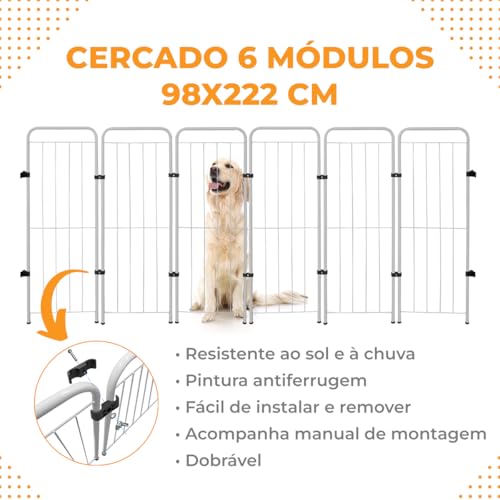 Cercado Caes Pet Cachorro Grade Cerca 6 Módulos 98 cm Altura (Branco)