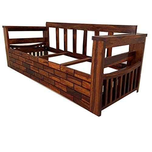 Image of Mamta Furniture Wooden Solid Sheesham Wood 3 Seater Sofa Set with Cushions (3 Seater Sofa, Natural Finish, Beige)