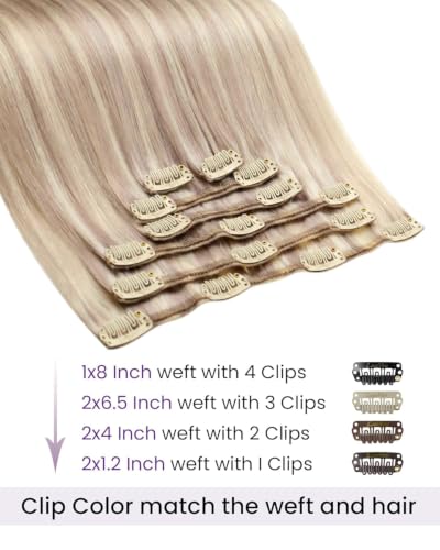 Image of LaaVoo Clip In Hair Extensions, For Special Occasion, 20 Inch | Blonde With Layered Highlights, 120g 7pcs, Clip On Extensions Human Hair, Smooth, Natural Shine