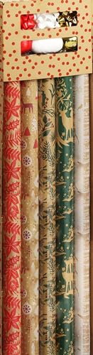 made2trade Kerstcadeaupapierset met linten, 11-delig, 200 x 70 cm, vintage mix, 1 stuk