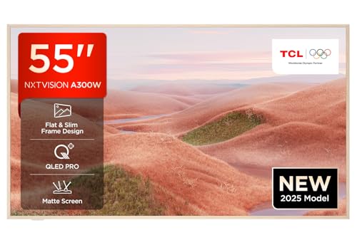 TCL A300W QLED 4K Ultra HD da 55 pollici NXTVISION, 4K HDR PRO, display opaco, Smart TV supportata da Google TV (Dolby Vision IQ e Atmos, Motion Clarity Pro a 144 Hz)