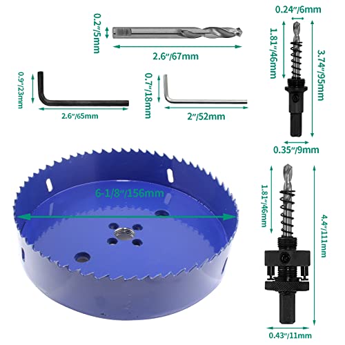 Image of Luomorgo 156mm /6-1 /8 inch Hole Saw with Arbor, 1 1 /4 inch Cutting Depth HSS Bi-Metal Hole Cutter for Wood Cornhole Boards Plastic Drywall & Metal Sheet
