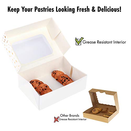 Chounyee FOIL BOX 2021 24 Pcs Gold Cookie Boxes With Window For Treat And Pastry, 9X6X3In White Bakery Boxes thumb #5