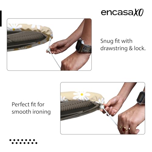 Image of Encasa XO Homes Ironing Board Cover With 3Mm Thick Felt Pad For Steam Press(Fits Standard Large Boards Of 125X39 Cm)Heat Reflective,Scorch&Stain Resistant,Printed-Daisy Beige