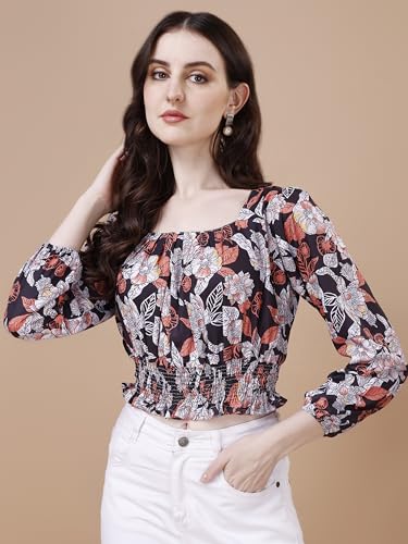 Image of Wedani Women's Casual Foral Print Puff Sleeve Regular Top