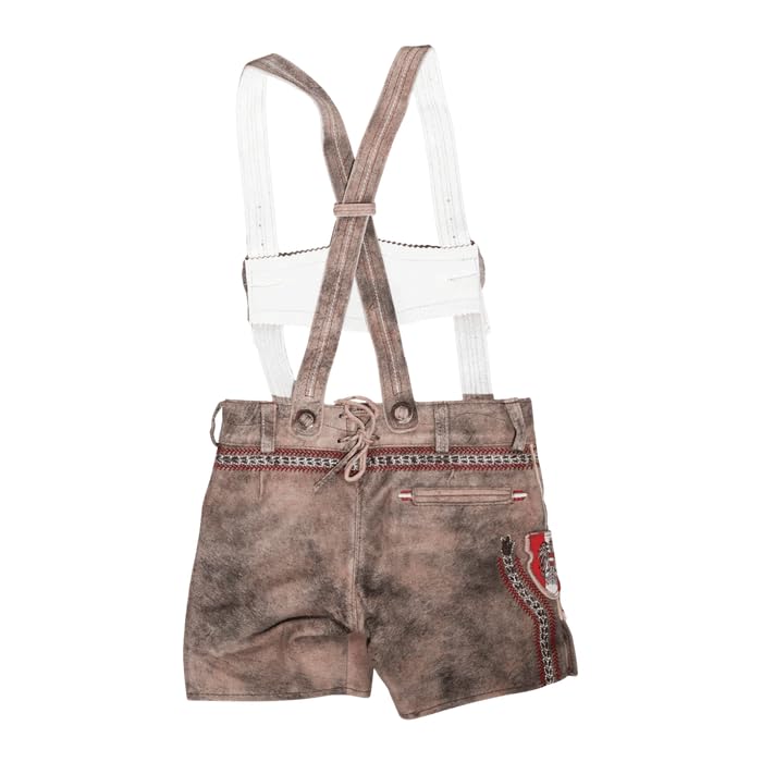 Hoamatkult Kinder Lederhose – Österreich Adler, Vintage Braun, aus Echtleder mit Patina, handgefertigt, bequemer Schnitt – trachtig & kultig für kleine Entdecker (86 - mit Träger)