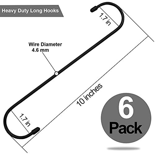 ESFUN 6 Pack 10 inch Extra Large S Hooks Black Heavy Duty Long S Hooks for Hanging Plant Extension Hooks for Kitchenware,Utensils,Pergola,Closet,Flower Basket,Garden,Patio,Indoor Outdoor Uses by ESFUN - Image 2
