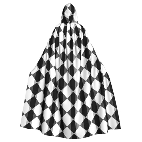 Cape à capuche Halloween pour costume rapide unisexe imprimé noir et blanc