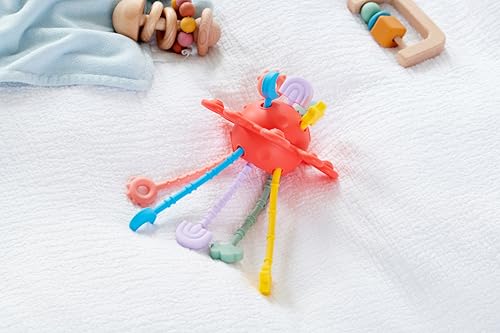 tickit Silisoft Zip Pull Sensory Toy with Colourful Ridged Silicone Tentacles and Popping Buttons for Sensory Play and Early Motor Skill Development,Rainbow - Image 2