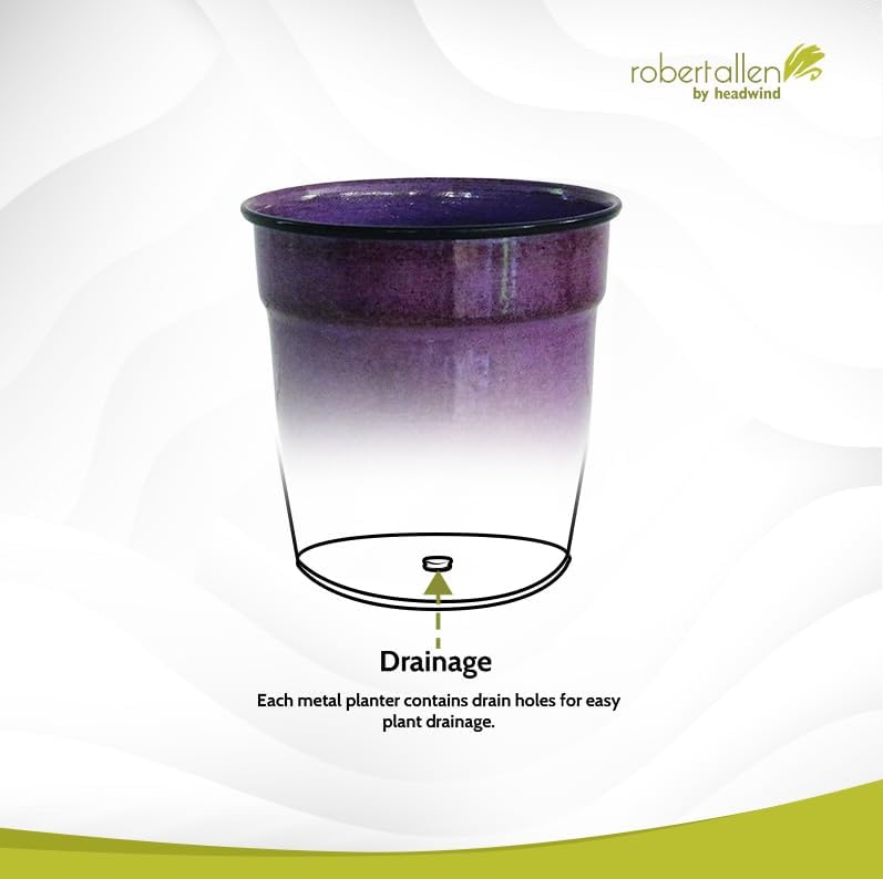 Miniatura 6 de Headwind Robert Allen Mini Venti-Plum de 5 pulgadas, maceta de metal duradera, tapón de drenaje incluido, acero reciclado, triple capa, ligera,