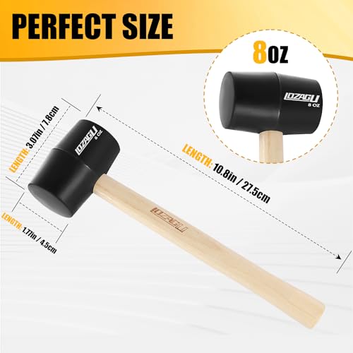 LOZAGU 2-Pack Rubber Mallet Hammer Set, 8oz & 25mm Small Rubber Mallet Hammer Tool, Rubber Mallet for Flooring, Tent Stakes, Woodworking, Camping, Crafts, Jewelry Wood Rubber., LOZ-M0825 - Image 2