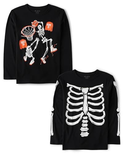 The Children's Place,Boys,All Holidays Long Sleeve Graphic T-Shirts,Multipacks,Skeleton Bball/Skeleton Cage 2-Pack,Large - image 1