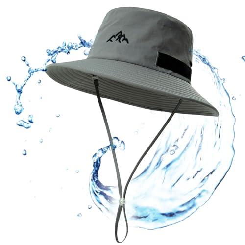 TOP-EX Waterproof Mens Bucket Sun Bucket Hat, Boonie Hiking Fishing Beach Safari Hats for Summer Rain Cap Shade Outdoor - UV Protection SPF Wide Brim Sunhat, Gray L 58-60CM