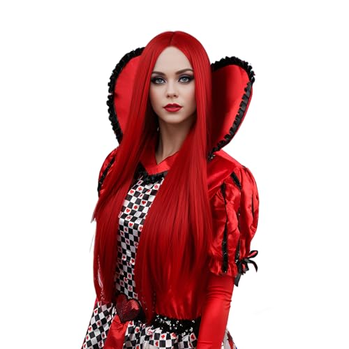 CYNTHIA Long Red Wig Straight Queen Of Hearts Wig Adult Halloween Costume Wigs For Women