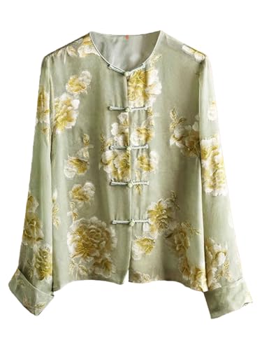 Chemise jacquard de soie HangErFeng femme en col rond raffiné