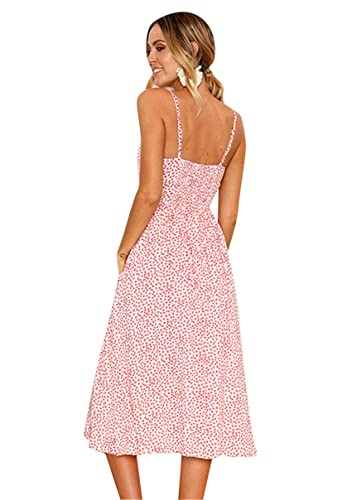 Image of YMING Womens Summer Spaghetti Strap Dresses Button Down Floral Sundress High Waist Swing Midi Dress with Pockets