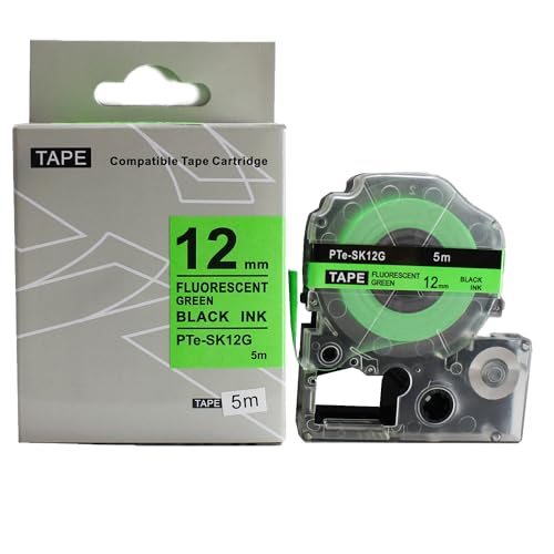 Fita Refil Compatível LK-4GBF Verde Fluorescente Neon 12mm para Rotulador Epson LW-300 LW-400 LW-600