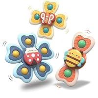 Suction Cup Spinners for Babies BPA-free Food Grade Silicone Spinning Sensory Baby Travel Toys for Airplane Holiday High Chair Toys Infant for Window Table Bathtub Fidget Spinner Baby