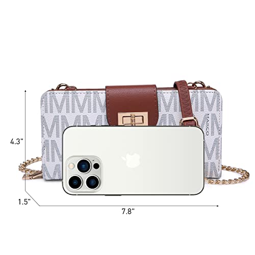 Women Fashion Small Crossbody Shoulder Bag Cell Phone Zip Wallet Purse and Handbags Clutch Credit Card Holder with Chain Strap, White, Women Shoulder Bag