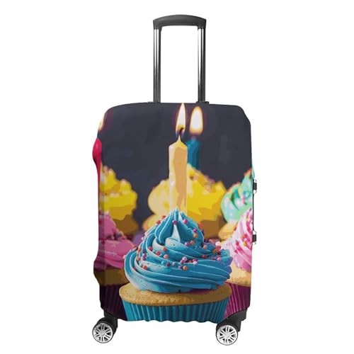 Colorful Happy Birthday Cupcakes Printed Luggage Cover Protector, Fits 18-32 Inch Luggage