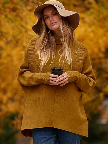 Caracilia Womens Turtleneck Long Sleeve Sweater Irregular Hem Casual Pullover Knit Tops - Image 6
