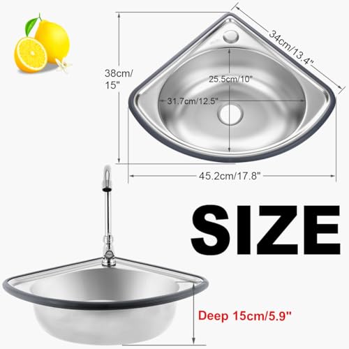 Fregadero esquinero de cocina en acero inoxidable con diseño moderno y estructura compacta de 34cm 3