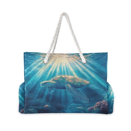Large Beach Bags Totes Canvas Tote Shoulder Bag Beautiful Turtles Water Resistant Bags for Gym Travel Daily2
