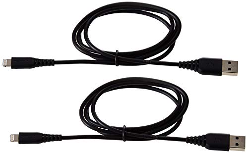 Image of AmazonBasics Apple Certified Lightning to USB Charge and Sync Cable, 3 Feet (0.9 Meters), Pack of 2 - Black