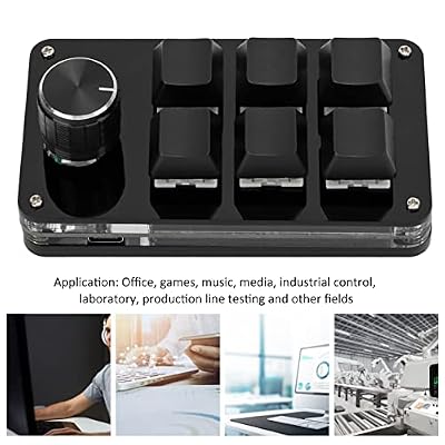 Yoidesu 6 Key Mini Keypad with Knob, Multifunctional Programmable Macro Keyboard, with 6 Fully Programmable Keys, DIY Mechanical Keyboard for Game(Full Black)