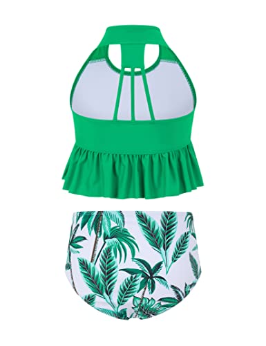 GERU Girls 2 Pieces Halter Ruffle Swimsuit High Waisted Bathing Suit Halter Neck Bikini Set2