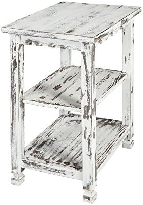 Alaterre Furniture Rustic Cottage End Table with 2 Shelves, White Antique, 20 in x 15 in x 27 in (W x D x H)