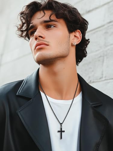 Image of U7 Cross Necklace for Men, Stainless Steel Silver Black Gold Mens Cross Necklace, 22-24 Inches