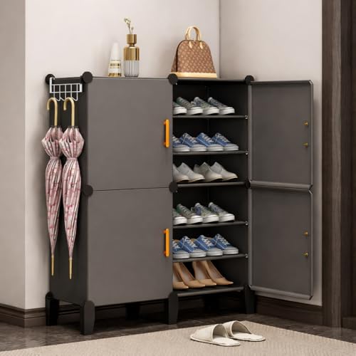 Image of EXVITO 4 Door Shoe Rack with Shelf, Folding Shoe Rack for Bedroom, Living Room,Entryway, Footwear Stand for Home, Organizer, ShoeRack Plastic | Plastic Shoes Rack for Home - Grey