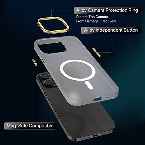 Image of eller sante SAN MagPro Frosted for iPhone 14 Pro Case Cover, 6 Feet Drop Protection, Shockproof, Scratch Resistant, Slim, Thin, Compatible with iPhone 14 Pro MagSafe Back Cover - White & Gold