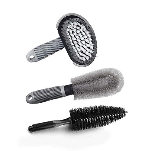 Folconauto Lot de 3 Brosse de Roue de Voiture Jante Auto Nettoyant pour Moto Pneu de vélo à Laver brosses Outil Cover