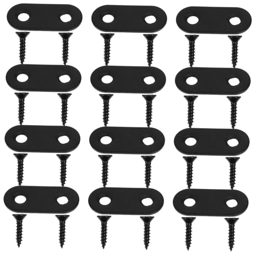 Cabilock 12セット 加厚ブラックステンレス鋼扁平角? ネジ付き 家具固定補修用 多用途属ブラケット 棚板補強 修理用部品