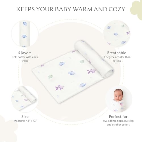 Image of Muslin Baby Swaddle - Breathable Receiving Blankets for Newborn Baby, 70% Viscose derived from Bamboo, 30% Spandex, Imported