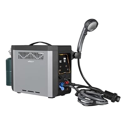 Portable Camping Shower with Constant Temperature Propane Water Heater, Built-in Rechargeable Battery and Multi-protection, Ideal for Outdoor Cleaning & Off-grid Instant Hot Water Needs