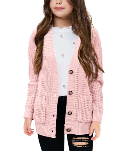 Tankaneo Mädchen Pullover Kinder vorne offen Knopf unten Strickjacken mit...