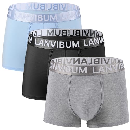 Men's Boxers Modal 3-Pack Ultra-Soft 95% Modal + 5% Spandex Underwear with Supportive Pouch