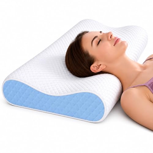 Image of Memory Foam Cervical Pillow for Neck Pain Relief Ergonomic Contour Design for Back & Side Sleepers Breathable Washable Cover Neck Support Sleeping Pillow