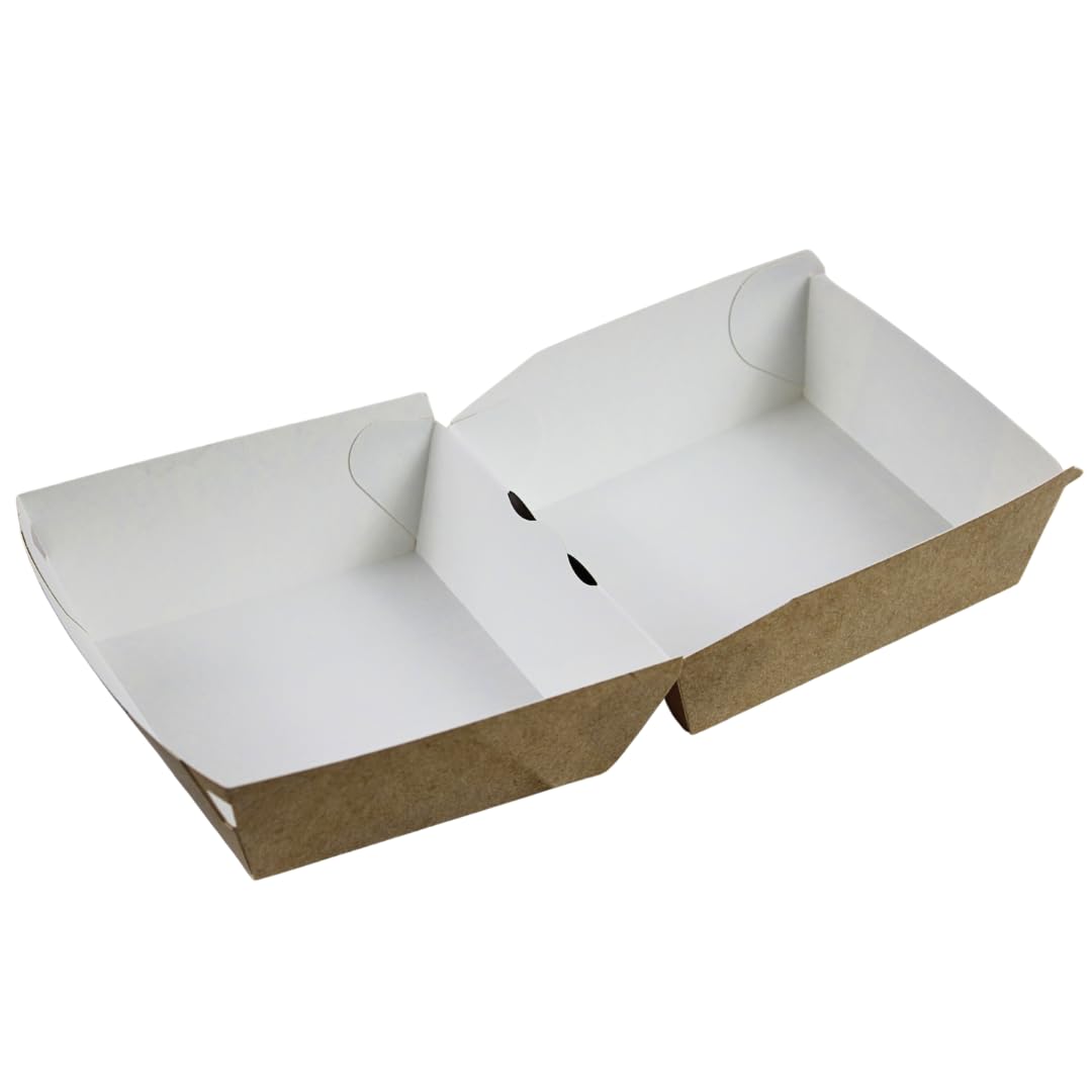 Enpack Burger-Boxen aus Kraftpapier Beige – 100 Stück – 11,5 × 11,5 × 5 cm – Einweg Burger-Schalen mit Klappdeckel, innen beschichtet – Snackbox To Go für Burger, Sandwich & Pommes