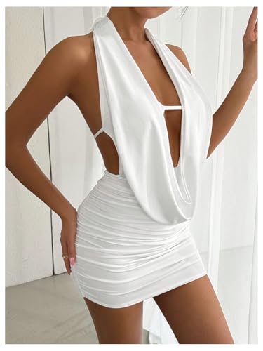 SOLY HUX Women's Sexy Deep V Neck Halter Bodycon Mini Dress Sleeveless Party Club Dresses4